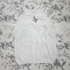 NWT high neck off the shoulder white lacey top